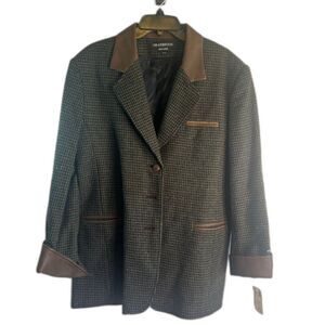 Braebrook NWT VTG Wool Houndstooth & Leather Accent Tweed Blazer Jacket Sz 11/12